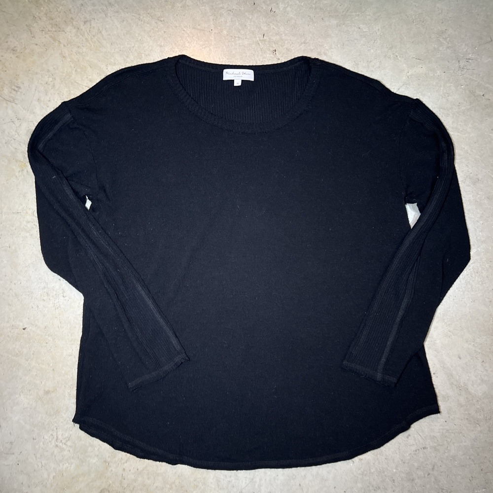 Michael Stars Womens Black Oversized Cotton Knit Raglan Sweater Size XL